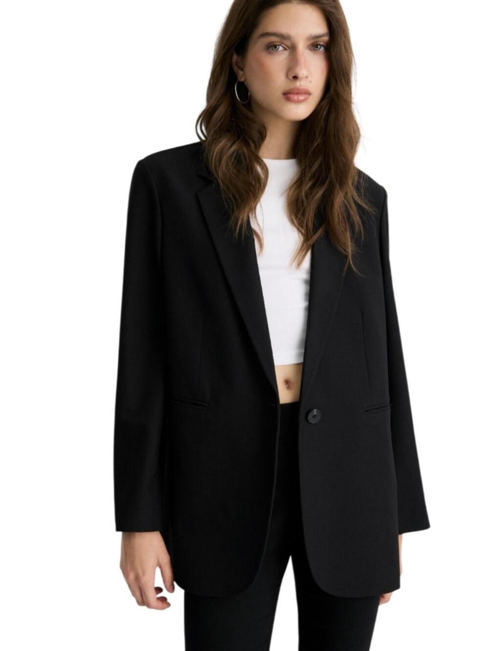 #K31 Black Single-Button Women's Blazer Jacket - Classic Tailored Coat